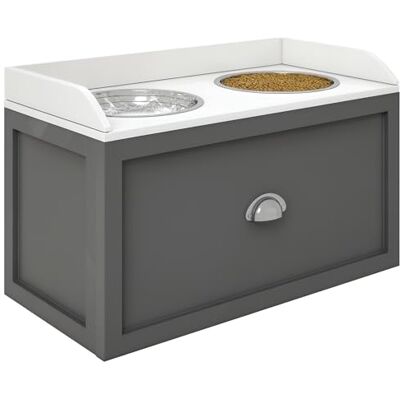 PawHut Gamelles Chiens Surélevées Porte-gamelles surélevé Chat Rangement 2 en 1 tiroir, 2 gamelles 2L en Acier INOX. et Bois Blanc Gris - Publicité PawHut Gamelles Chiens Surélevées Porte-gamelles surélevé Chat Rangement 2 en 1 tiroir, 2 gamelles 2L en Acier INOX. et Bois Blanc Gris - Publicité