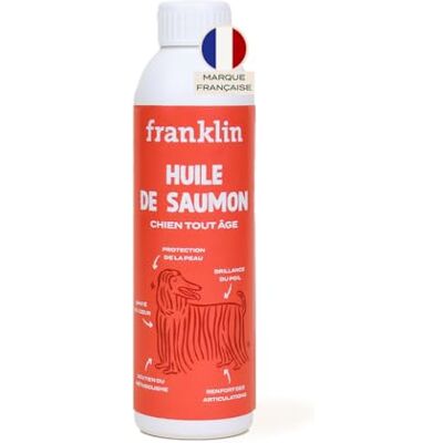 Franklin – Huile de Saumon pour Chien Complément Alimentaire – Riche en Oméga 3 et 6 – Soins Peau, Pelage et Articulations – 100% Naturelle – 250 ML - Publicité Franklin – Huile de Saumon pour Chien Complément Alimentaire – Riche en Oméga 3 et 6 – Soins Peau, Pelage et Articulations – 100% Naturelle – 250 ML - Publicité