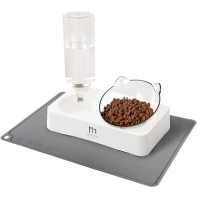 Marchul Gamelles pour Chat avec Tapis, Bol à Nourriture Surélevé, avec Bouteille d'eau par Gravité, Anti-vomissement Inclinable à 15° pour Chats et Chiots - Publicité Marchul Gamelles pour Chat avec Tapis, Bol à Nourriture Surélevé, avec Bouteille d'eau par Gravité, Anti-vomissement Inclinable à 15° pour Chats et Chiots - Publicité