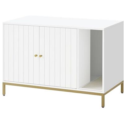 Armoire pour litière de chat Feandrea - Blanc-Or, 90x48x61.5 cm - Publicité Armoire pour litière de chat Feandrea - Blanc-Or, 90x48x61.5 cm - Publicité