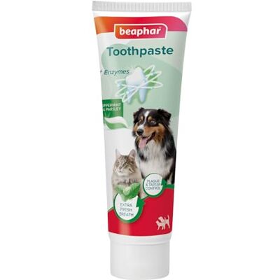 Beaphar Dentifrice pour chiens et chats Protège contre la plaque dentaire et le tartre Avec menthe poivrée et persil pour une haleine fraîche Sans fluorure 100 g - Publicité Beaphar Dentifrice pour chiens et chats Protège contre la plaque dentaire et le tartre Avec menthe poivrée et persil pour une haleine fraîche Sans fluorure 100 g - Publicité