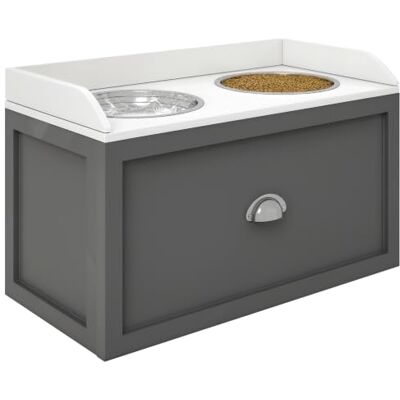 PawHut Gamelles Chiens Surélevées Tiroir 2 Bols Gamelles 2L Gris Porte-Gamelles Surélevé Chat Rangement 2 en 1, Acier Inox et Bois - Publicité PawHut Gamelles Chiens Surélevées Tiroir 2 Bols Gamelles 2L Gris Porte-Gamelles Surélevé Chat Rangement 2 en 1, Acier Inox et Bois - Publicité