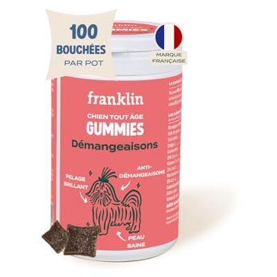 Franklin – Anti Démangeaisons Chien – Complément Alimentaire Chien – Apaise Grattage et Irritations – Peau Hydratée – Poil Doux et Brillant – Riche en Omega-3, Actifs Naturels – 100 Bouchées – 150g - Publicité Franklin – Anti Démangeaisons Chien – Complément Alimentaire Chien – Apaise Grattage et Irritations – Peau Hydratée – Poil Doux et Brillant – Riche en Omega-3, Actifs Naturels – 100 Bouchées – 150g - Publicité