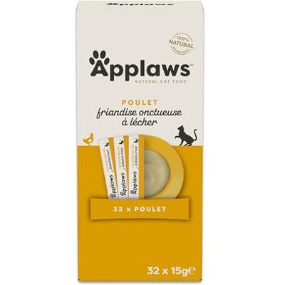 Applaws Friandise Crémeuse à Lécher au Poulet sans Céréales 100% Naturelle pour Chats et Chatons, 32 x 15g Sachets - Publicité Applaws Friandise Crémeuse à Lécher au Poulet sans Céréales 100% Naturelle pour Chats et Chatons, 32 x 15g Sachets - Publicité