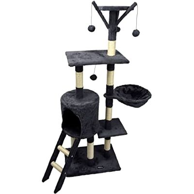 Arbre à Chat - 4 Plateformes et Jouets - Hauteur 138cm - Gris - Publicité Arbre à Chat - 4 Plateformes et Jouets - Hauteur 138cm - Gris - Publicité