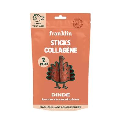 Franklin – Stick Collagène Chien – Bâtonnet Dinde et Beurre de Cacahuète – Soutien Mobilité et Articulation – Mastication Longue Durée – 80 g - Publicité Franklin – Stick Collagène Chien – Bâtonnet Dinde et Beurre de Cacahuète – Soutien Mobilité et Articulation – Mastication Longue Durée – 80 g - Publicité