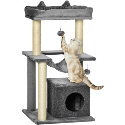 PawHut Arbre à Chat avec griffoirs, Hauteur 90 cm, en Tissu Peluche, Tour de Jeux pour Chat, avec lit, Niche, hamac, Plateforme et 2 balles suspendues, Plusieurs Niveaux, Gris - Publicité PawHut Arbre à Chat avec griffoirs, Hauteur 90 cm, en Tissu Peluche, Tour de Jeux pour Chat, avec lit, Niche, hamac, Plateforme et 2 balles suspendues, Plusieurs Niveaux, Gris - Publicité