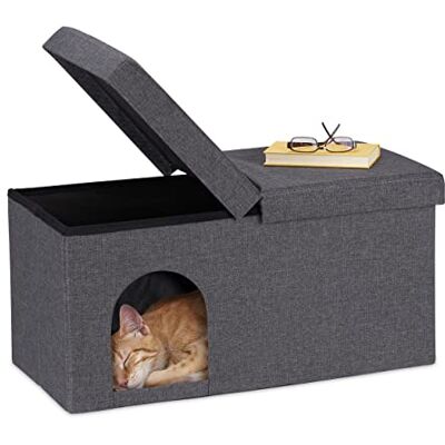 Relaxdays Banquette Pliable, Grotte Chat, Banc résistant, abri Chaton, intérieur, cachette, HLP : 38,5x74,5x37 cm, Gris - Publicité Relaxdays Banquette Pliable, Grotte Chat, Banc résistant, abri Chaton, intérieur, cachette, HLP : 38,5x74,5x37 cm, Gris - Publicité
