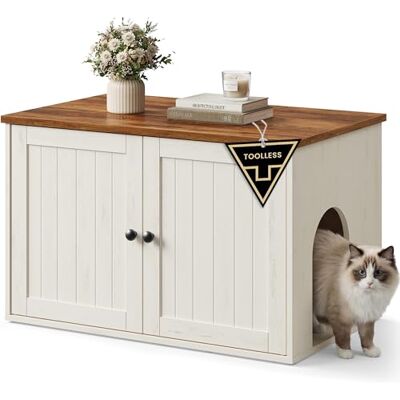 SONGMICS HOME Meuble Litière Chat, Assemblage Ultra-rapide sans Outils Toolless, Cache-litière pour Chats, Porte à Ouverture par Pression, Maison de Toilettes, Blanc Rustique et Marron Miel PCL233WJ05 - Publicité SONGMICS HOME Meuble Litière Chat, Assemblage Ultra-rapide sans Outils Toolless, Cache-litière pour Chats, Porte à Ouverture par Pression, Maison de Toilettes, Blanc Rustique et Marron Miel PCL233WJ05 - Publicité