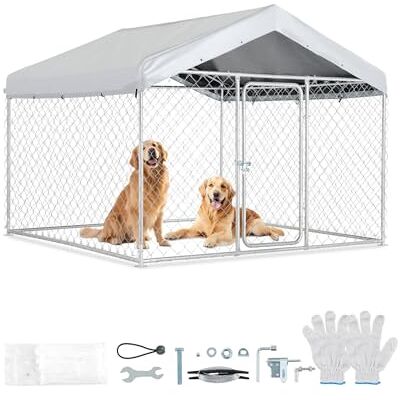 VEVOR Chenil Extérieur 2x2x1,6 m Enclos pour Chien avec Toit Cage Extérieure pour Grands Chiens Parc Robuste pour Chiens avec Bâche PE Argentée Résistante aux UV et Imperméable, Verrouillage Sécurisé - Publicité VEVOR Chenil Extérieur 2x2x1,6 m Enclos pour Chien avec Toit Cage Extérieure pour Grands Chiens Parc Robuste pour Chiens avec Bâche PE Argentée Résistante aux UV et Imperméable, Verrouillage Sécurisé - Publicité