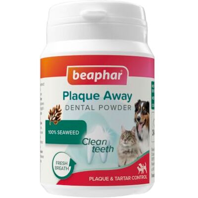 Beaphar – Plaque Away – Poudre Dentaire pour Chien et Chat – sans brossage ni rinçage – Combat la Mauvaise haleine et la Formation de Plaque Dentaire et de tartre – 100% algue Brune – 80g - Publicité Beaphar – Plaque Away – Poudre Dentaire pour Chien et Chat – sans brossage ni rinçage – Combat la Mauvaise haleine et la Formation de Plaque Dentaire et de tartre – 100% algue Brune – 80g - Publicité