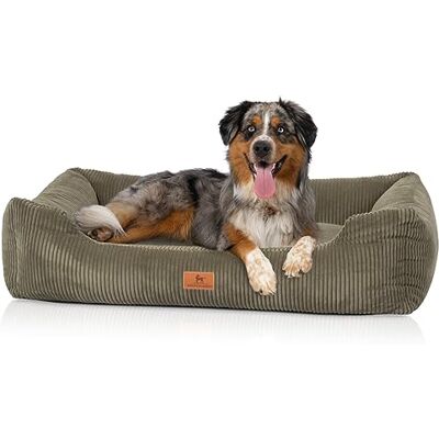 Knuffelwuff Panier pour Chien en Velours côtelé Aspect tissé Main Olivia XL 105 x 75cm Kaki Housse Amovible Lavable pour Grands, Moyens et Petits Chiens - Publicité Knuffelwuff Panier pour Chien en Velours côtelé Aspect tissé Main Olivia XL 105 x 75cm Kaki Housse Amovible Lavable pour Grands, Moyens et Petits Chiens - Publicité