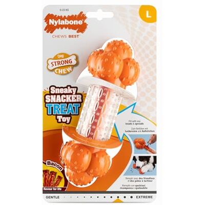 Nylabone , Sneaky Snacker, Jouet texturé pour Chiens avec friandises, goût Bacon, Grand pour Chiens jusqu'à 23 kg - Publicité Nylabone , Sneaky Snacker, Jouet texturé pour Chiens avec friandises, goût Bacon, Grand pour Chiens jusqu'à 23 kg - Publicité