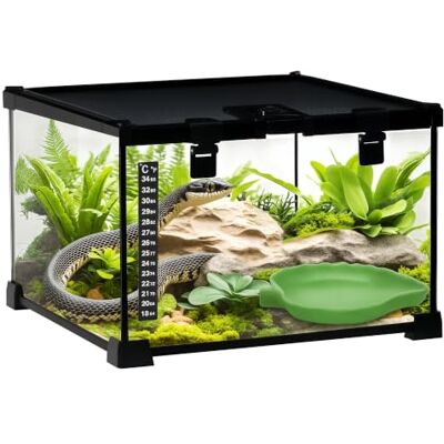 PawHut Boîte à Reptiles Habitat de Terrarium 30 x 30 x 20 cm Transparent Couvercle Coulissant en Treillis Métallique, Coupelle d'Eau, Thermomètre Inclus, Verre et Métal - Publicité PawHut Boîte à Reptiles Habitat de Terrarium 30 x 30 x 20 cm Transparent Couvercle Coulissant en Treillis Métallique, Coupelle d'Eau, Thermomètre Inclus, Verre et Métal - Publicité