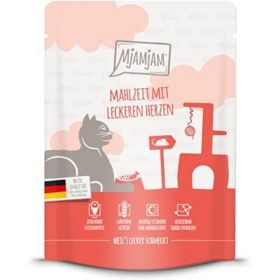 MjAMjAM Nourriture Humide Premium pour Chats Quetschie Repas avec délicieux cœurs, 1 Paquet (1 x 300g), sans céréales avec de la Viande supplémentaire - Publicité MjAMjAM Nourriture Humide Premium pour Chats Quetschie Repas avec délicieux cœurs, 1 Paquet (1 x 300g), sans céréales avec de la Viande supplémentaire - Publicité