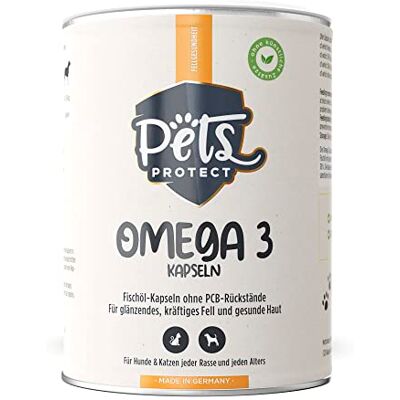 Pets PROTECT Omega-3 en gélules pour chiens et chats HAUTEMENT DOSÉ avec 1 000 mg d'huile de poisson pure par gélule Très haute teneur en acides gras EPA et DHA Sans PCB Sans additifs 120 gélules - Publicité Pets PROTECT Omega-3 en gélules pour chiens et chats HAUTEMENT DOSÉ avec 1 000 mg d'huile de poisson pure par gélule Très haute teneur en acides gras EPA et DHA Sans PCB Sans additifs 120 gélules - Publicité