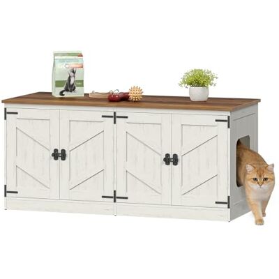 Hzuaneri Meuble Litiere pour 2 Chats, 120 x 50 x 53,4 cm, Maison de Toilette Chat, Meuble TV, Maison pour Chat D'intérieur, Style Ferme, Convient à des Litières, Marron Rustique et Blanc 840214X - Publicité Hzuaneri Meuble Litiere pour 2 Chats, 120 x 50 x 53,4 cm, Maison de Toilette Chat, Meuble TV, Maison pour Chat D'intérieur, Style Ferme, Convient à des Litières, Marron Rustique et Blanc 840214X - Publicité