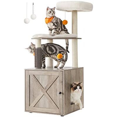 Feandrea Arbre à Chat avec Maison de Toilettes, Tour de Jeu Moderne 2-en-1, Niche pour Chat de 134 cm avec Chache-litière, Poteaux à Griffer, Perchoir, Tapis Lavables, Grège PCT115G01 - Publicité Feandrea Arbre à Chat avec Maison de Toilettes, Tour de Jeu Moderne 2-en-1, Niche pour Chat de 134 cm avec Chache-litière, Poteaux à Griffer, Perchoir, Tapis Lavables, Grège PCT115G01 - Publicité