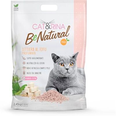 CAT&RINA BeNatural, 5,5 l de litière pour chat au tofu. Litière agglomérante végétale. Jusqu'à 30 jours d'utilisation. Jetable dans les toilettes. Litière pour chats à la Pêche. Publicité CAT&RINA BeNatural, 5,5 l de litière pour chat au tofu. Litière agglomérante végétale. Jusqu'à 30 jours d'utilisation. Jetable dans les toilettes. Litière pour chats à la Pêche. Publicité