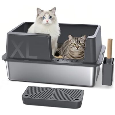 Gimars XXL Bac à Litière Chat en INOX 37L, Grande Capacité Anti-Fuite à Bords Hauts avec Entrée Latérale, Réduit Les Odeurs et Facile à Nettoyer, pour Grands Chats et Foyers Multi-Chats, 60×40×31 cm - Publicité Gimars XXL Bac à Litière Chat en INOX 37L, Grande Capacité Anti-Fuite à Bords Hauts avec Entrée Latérale, Réduit Les Odeurs et Facile à Nettoyer, pour Grands Chats et Foyers Multi-Chats, 60×40×31 cm - Publicité