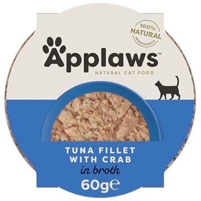 Applaws 100% Naturel Aliment pour Chat Thon Fillet avec Crabe en Bouillon 10 x 60g Pots - Publicité Applaws 100% Naturel Aliment pour Chat Thon Fillet avec Crabe en Bouillon 10 x 60g Pots - Publicité