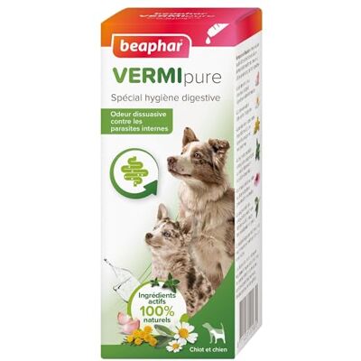 Beaphar – VERMIPURE – Solution liquide pour Chiot et Chien – Ingrédients actifs 100% naturels – Ail, camomille, thym – Spécial hygiène digestive – Odeur dissuasive contre les parasites internes– 50 ml - Publicité Beaphar – VERMIPURE – Solution liquide pour Chiot et Chien – Ingrédients actifs 100% naturels – Ail, camomille, thym – Spécial hygiène digestive – Odeur dissuasive contre les parasites internes– 50 ml - Publicité