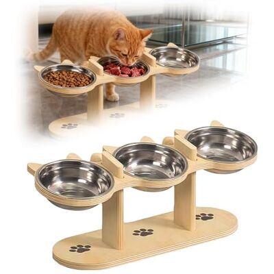 SUNOYA Gamelle Chat Surélevée, Gamelle Surelevee pour Chat avec 3 Bols en Acier Inoxydable et Support en Bois, 15° Incliné pour Nourriture et Eau, pour Chats et Petits Chiens - Publicité SUNOYA Gamelle Chat Surélevée, Gamelle Surelevee pour Chat avec 3 Bols en Acier Inoxydable et Support en Bois, 15° Incliné pour Nourriture et Eau, pour Chats et Petits Chiens - Publicité