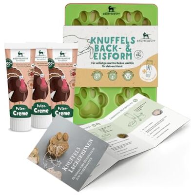 Knuffelwuff Biscuits pour chien et glace pour chien avec 3 moules en silicone, recettes et crème à la dinde Résistance à la chaleur de -40 °C à 220 °C Parfait pour l'entraînement des chiens - Publicité Knuffelwuff Biscuits pour chien et glace pour chien avec 3 moules en silicone, recettes et crème à la dinde Résistance à la chaleur de -40 °C à 220 °C Parfait pour l'entraînement des chiens - Publicité