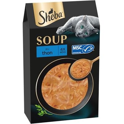 Sheba Soupe Sachet de Nourriture Humide pour Chat Adulte au Thon, Pack de 40 (10 x 4 x 40 g) - Publicité Sheba Soupe Sachet de Nourriture Humide pour Chat Adulte au Thon, Pack de 40 (10 x 4 x 40 g) - Publicité