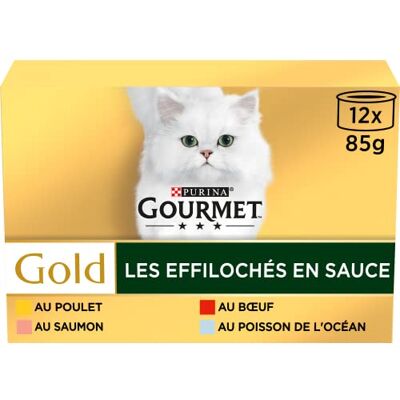 Gourmet Gold Les Effilochés en Sauce Bœuf, Poisson de l'océan, Poulet, Saumon Chat Adulte Lot de 8 x (12 x 85 g) Boite - Publicité Gourmet Gold Les Effilochés en Sauce Bœuf, Poisson de l'océan, Poulet, Saumon Chat Adulte Lot de 8 x (12 x 85 g) Boite - Publicité