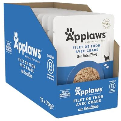 Nourriture pour chat au bouillon de thon et crabe Applaws - 12 x 70g - Publicité Nourriture pour chat au bouillon de thon et crabe Applaws - 12 x 70g - Publicité