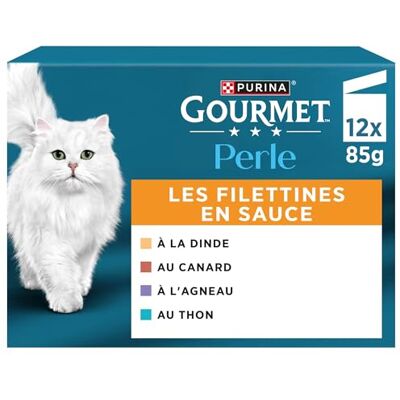 Gourmet PERLE Les Filettines : Dinde Canard Agneau Thon 12 X 85 g Sachets Repas pour Chat Adulte Lot de 6 - Publicité Gourmet PERLE Les Filettines : Dinde Canard Agneau Thon 12 X 85 g Sachets Repas pour Chat Adulte Lot de 6 - Publicité