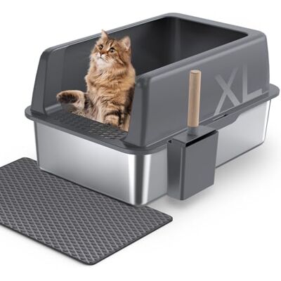 Gimars XXL Bac à Litière Chat en INOX 37L, Grande Capacité Anti-Fuite à Bords Hauts, Réduit Les Odeurs, Facile à Nettoyer avec Pelle et Tapis, pour Chatons, Gros et Grands Chats, 60×40×31 cm - Publicité Gimars XXL Bac à Litière Chat en INOX 37L, Grande Capacité Anti-Fuite à Bords Hauts, Réduit Les Odeurs, Facile à Nettoyer avec Pelle et Tapis, pour Chatons, Gros et Grands Chats, 60×40×31 cm - Publicité