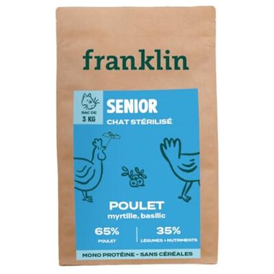 Franklin – Croquettes Chat Senior – Gamme Carnivore – 65% de Poulet – Croquettes sans Céréales – Riches en Protéine – Fermeture Intégrée – Taille 9mm – 3kg - Publicité Franklin – Croquettes Chat Senior – Gamme Carnivore – 65% de Poulet – Croquettes sans Céréales – Riches en Protéine – Fermeture Intégrée – Taille 9mm – 3kg - Publicité
