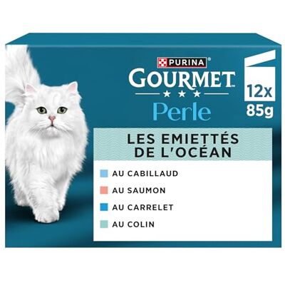 Gourmet PERLE Les Emiettés de l'Océan Aliment Humide Complet pour Chat Adulte Au poisson certifié de l'écolabel MSC : Saumon, Colin, Carrelet, Cabillaud Sachet Fraîcheur Lot de 6 x (12x85g) - Publicité Gourmet PERLE Les Emiettés de l'Océan Aliment Humide Complet pour Chat Adulte Au poisson certifié de l'écolabel MSC : Saumon, Colin, Carrelet, Cabillaud Sachet Fraîcheur Lot de 6 x (12x85g) - Publicité