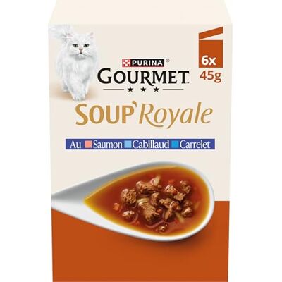 Gourmet Soup Royale Soupe Exquise Aliment Complémentaire Humide pour Chat Adulte Elaboré avec des ingrédients de Haute Qualité Saumon, Cabillaud, Carrelet Sachets Fraîcheur - Publicité Gourmet Soup Royale Soupe Exquise Aliment Complémentaire Humide pour Chat Adulte Elaboré avec des ingrédients de Haute Qualité Saumon, Cabillaud, Carrelet Sachets Fraîcheur - Publicité
