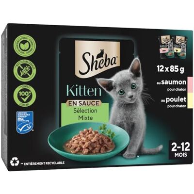Sheba ® Kitten Sélection Mixte en Sauce sachets fraîcheur pour Chaton/Kitten 2 variétés 12x85g - Publicité Sheba ® Kitten Sélection Mixte en Sauce sachets fraîcheur pour Chaton/Kitten 2 variétés 12x85g - Publicité