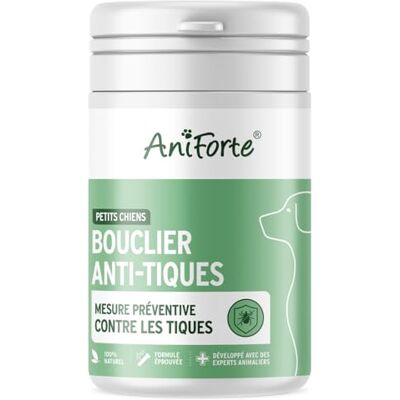 AniForte Bouclier Anti-tiques pour Chiens (jusqu'à 10 kg) 60 gélules Protection Anti-tiques pour Chiens, Vraie Barrière Contre Les tiques, Naturel & Efficace - Publicité AniForte Bouclier Anti-tiques pour Chiens (jusqu'à 10 kg) 60 gélules Protection Anti-tiques pour Chiens, Vraie Barrière Contre Les tiques, Naturel & Efficace - Publicité