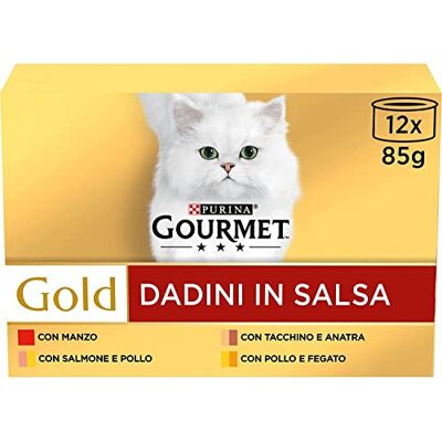 Gourmet Purina Gold Dadini in Salsa Nourriture pour Chats avec légumes, avec Canard, Touche, Lapin Vitel, 96 Latex de 85 g - Publicité Gourmet Purina Gold Dadini in Salsa Nourriture pour Chats avec légumes, avec Canard, Touche, Lapin Vitel, 96 Latex de 85 g - Publicité