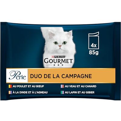 Gourmet PERLE Duo de la Campagne Chat Adulte Poulet et Bœuf, Veau et Canard, Lapin et Gibier, Dinde et Agneau Sachets Fraîcheur Lot de 12 x (4 x 85 g) - Publicité Gourmet PERLE Duo de la Campagne Chat Adulte Poulet et Bœuf, Veau et Canard, Lapin et Gibier, Dinde et Agneau Sachets Fraîcheur Lot de 12 x (4 x 85 g) - Publicité