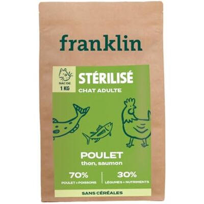 Franklin Croquette pour Chat Adulte Stérilisé Gamme Carnivore 70% De Viande & De Poisson Croquettes sans Céréales Riches en Protéines Fermeture Intégrée Taille 9mm 1 kg - Publicité Franklin Croquette pour Chat Adulte Stérilisé Gamme Carnivore 70% De Viande & De Poisson Croquettes sans Céréales Riches en Protéines Fermeture Intégrée Taille 9mm 1 kg - Publicité