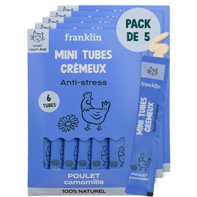 Franklin – Tube Crémeux Chat – Creamy Snack Poulet – Texture Crémeuse et Onctueuse – Ingrédients 100% Naturelles – Faible en Calories – Anti-Stress – 30 Tubes x 15g - Publicité Franklin – Tube Crémeux Chat – Creamy Snack Poulet – Texture Crémeuse et Onctueuse – Ingrédients 100% Naturelles – Faible en Calories – Anti-Stress – 30 Tubes x 15g - Publicité