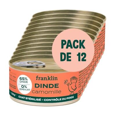 Franklin – Pâtées pour Chat – sans Céréales – pour Chaton, Chat Adulte & Sénior – 66% de Viande – Saveur Dinde, Camomille – Nourriture Humide – Maximise l'hydratation – Boite 12x100g - Publicité Franklin – Pâtées pour Chat – sans Céréales – pour Chaton, Chat Adulte & Sénior – 66% de Viande – Saveur Dinde, Camomille – Nourriture Humide – Maximise l'hydratation – Boite 12x100g - Publicité