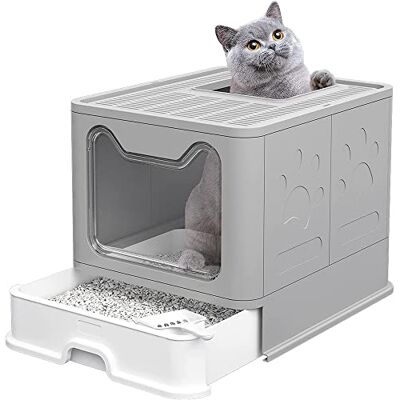 WODFARR XXL Bac à litière pour Chat Maison de Toilette fermé Pliable, Bac Litiere pour Chat, pour Les Chats et Les Lapins, 51 * 41 * 38cm Gris - Publicité WODFARR XXL Bac à litière pour Chat Maison de Toilette fermé Pliable, Bac Litiere pour Chat, pour Les Chats et Les Lapins, 51 * 41 * 38cm Gris - Publicité