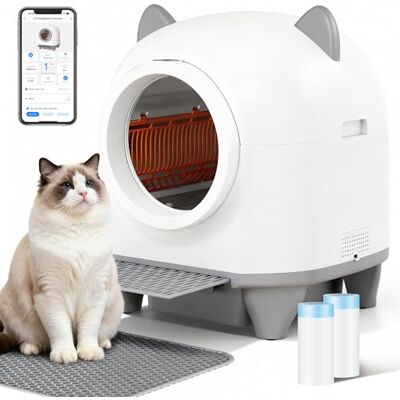 JUMMICO Bac à litière automatique autonettoyant 90L XXL, Contrôle intelligent par application, Système de sécurité anti-pincement, Surveillance de la santé, Double élimination des odeurs, Avec tapis à - Publicité JUMMICO Bac à litière automatique autonettoyant 90L XXL, Contrôle intelligent par application, Système de sécurité anti-pincement, Surveillance de la santé, Double élimination des odeurs, Avec tapis à - Publicité