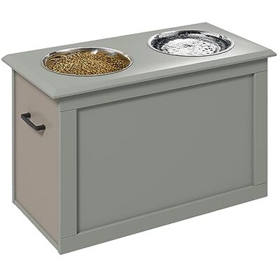 PawHut Gamelles Chiens surélevées gamelle Double Chien Chat Porte-gamelles surélevé dim. 60L x 30l x 41H cm 2 gamelles 2L poignées Coffre Bois Gris - Publicité PawHut Gamelles Chiens surélevées gamelle Double Chien Chat Porte-gamelles surélevé dim. 60L x 30l x 41H cm 2 gamelles 2L poignées Coffre Bois Gris - Publicité
