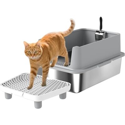 PawHut Bac à Litière XL en Acier Inoxydable, Maison de Toilette pour Grand Chat, Parois Latérales Hautes, Pédale et Tapis Filtrants Anti-Dispersion, Pelle, Nettoyage Facile, 60,2x40,2x29,6cm, Gris - Publicité PawHut Bac à Litière XL en Acier Inoxydable, Maison de Toilette pour Grand Chat, Parois Latérales Hautes, Pédale et Tapis Filtrants Anti-Dispersion, Pelle, Nettoyage Facile, 60,2x40,2x29,6cm, Gris - Publicité