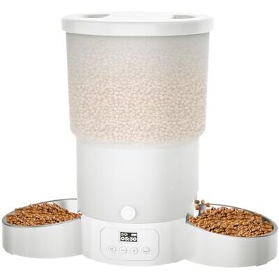 Gimars 5L Distributeur Croquettes Chat Automatique 2 Bols, Minuterie Programmable Gamelle Chat Automatique 1-6 Repas par Jour, Un Bouton Fonctionnement Facile pour Chien avec Enregistreur Vocal 10S - Publicité Gimars 5L Distributeur Croquettes Chat Automatique 2 Bols, Minuterie Programmable Gamelle Chat Automatique 1-6 Repas par Jour, Un Bouton Fonctionnement Facile pour Chien avec Enregistreur Vocal 10S - Publicité