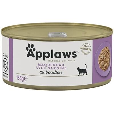 Applaws 100% Nourriture humide naturelle pour chats adultes Maquereau et sardine en bouillon 24 boîtes de 156 g - Publicité Applaws 100% Nourriture humide naturelle pour chats adultes Maquereau et sardine en bouillon 24 boîtes de 156 g - Publicité