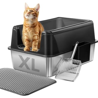 Marchul Bac à litière XL en acier inoxydable pour chat 60 x 40 x 31 cm Anti-fuite d'urine Antiadhésif Facile à nettoyer Anti-rayures Tapis et pelle en métal inclus - Publicité Marchul Bac à litière XL en acier inoxydable pour chat 60 x 40 x 31 cm Anti-fuite d'urine Antiadhésif Facile à nettoyer Anti-rayures Tapis et pelle en métal inclus - Publicité